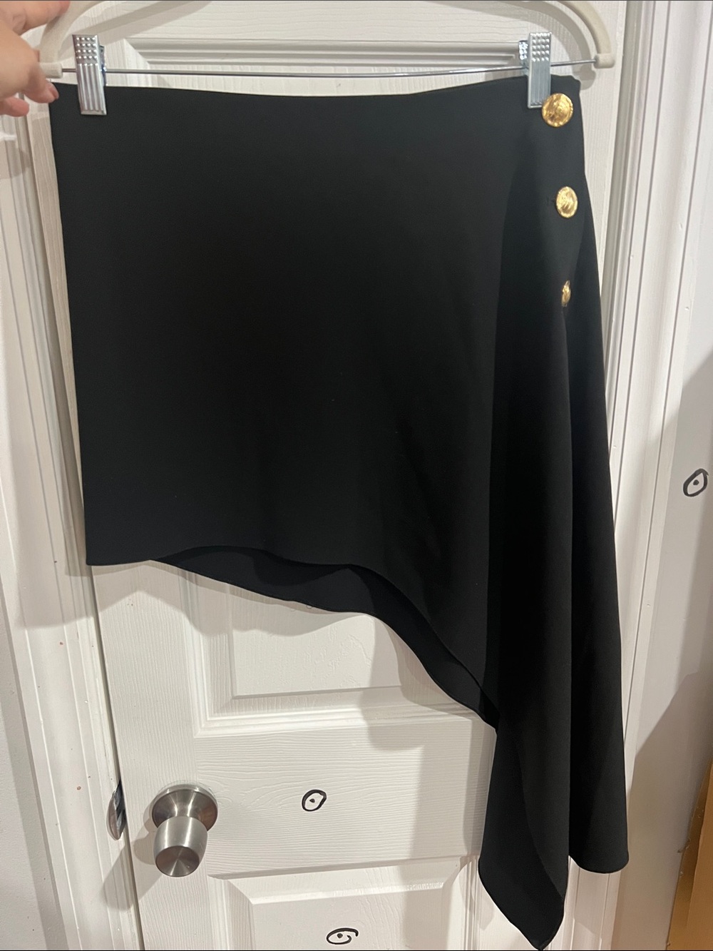 Zara Black Asymmetrical Skirt with Gold Button Accent